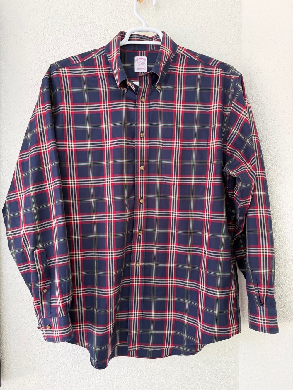 Brooks Brothers Navy, Red & White Plaid Button-Down Shirt